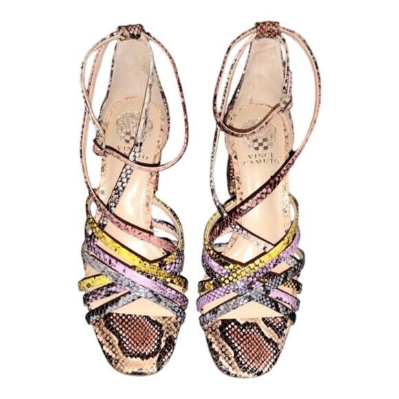 Vince‎ Camuto WINIVEY SANDAL Heels Snake Print Multicolor Straps Square Toe 10 - Picture 2 of 15